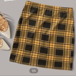 Mustard Yellow and Black Plaid Bodycon Skirt